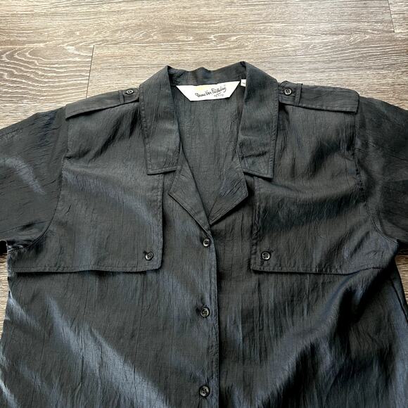 Vintage DVF Black Utility Blouse Size 10 Petite Button Down Top Y2K Minimalist - Picture 13 of 16